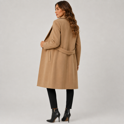 Montviro | Women’s Long Winter Coat Belted Waist Notched Lapel