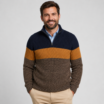 Montviro | Men’s Quarter-Zip Knit Sweater Classic Stripe