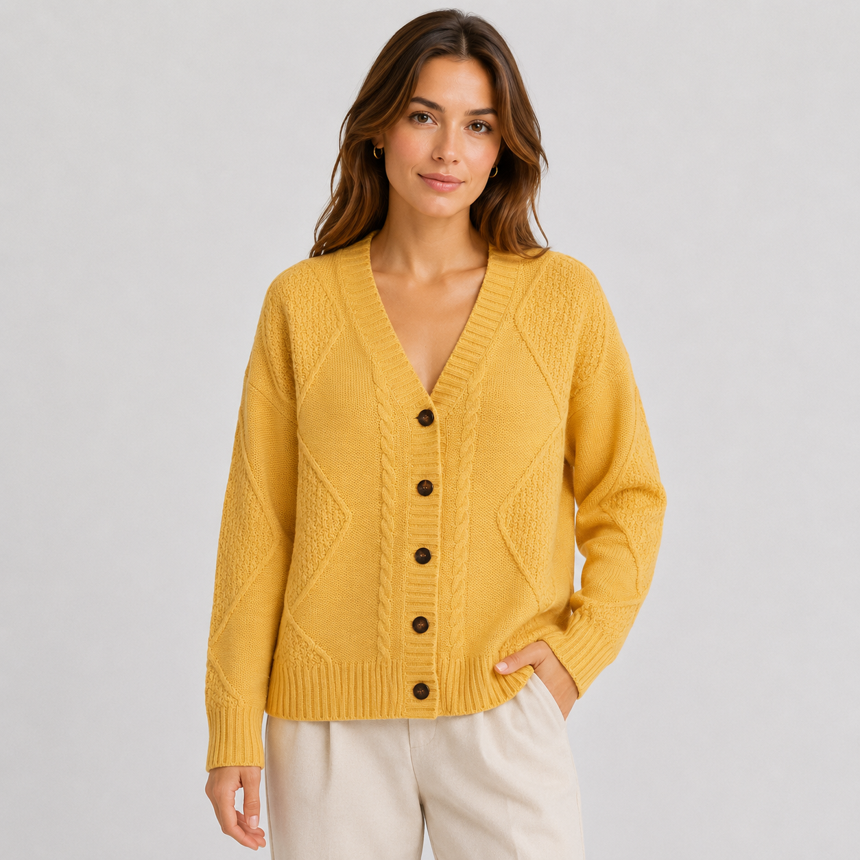 Montviro | Women’s Cardigan Cable Knit Button Front V-Neck Sweater