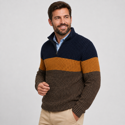 Montviro | Men’s Quarter-Zip Knit Sweater Classic Stripe