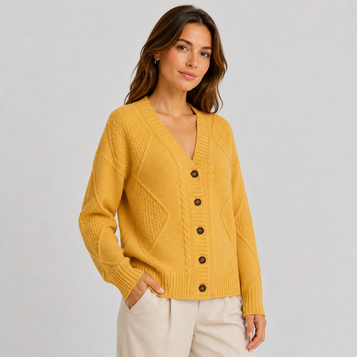 Montviro | Women’s Cardigan Cable Knit Button Front V-Neck Sweater