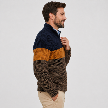 Montviro | Men’s Quarter-Zip Knit Sweater Classic Stripe
