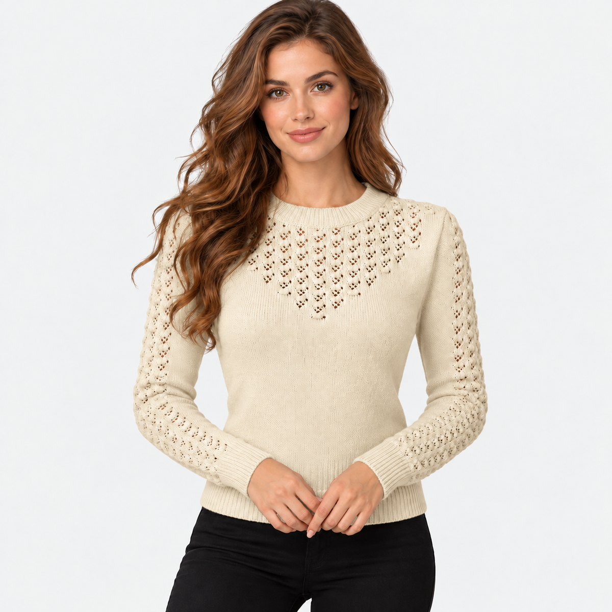 Montviro | Women's Cropped Knit Sweater with Hollow Out Design