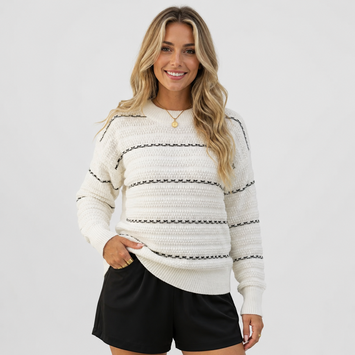 Montviro | Women's Striped Sweater - Ribbed Crew Neck Fall Winter