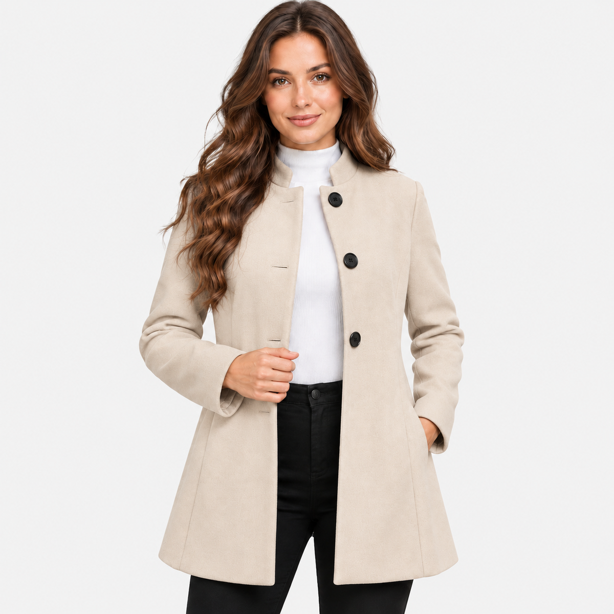 Montviro | Women’s Elegant Long Sleeve Jacket Flared Hem Commuter Coat