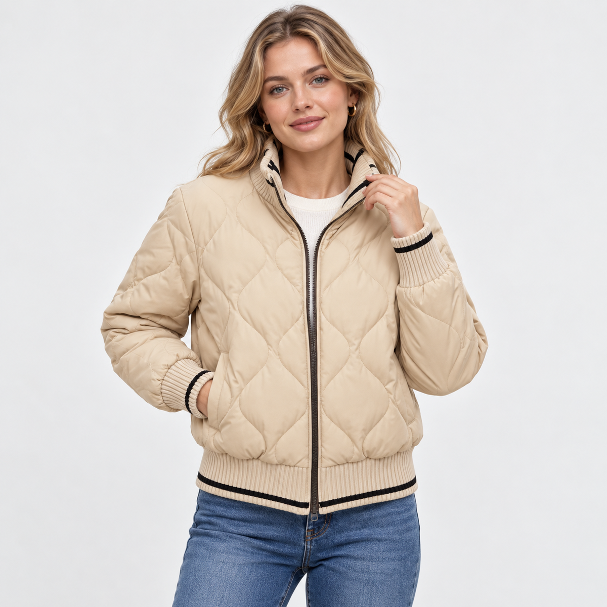 Montviro | Women's Padded Jacket - Geometric Color Block Design