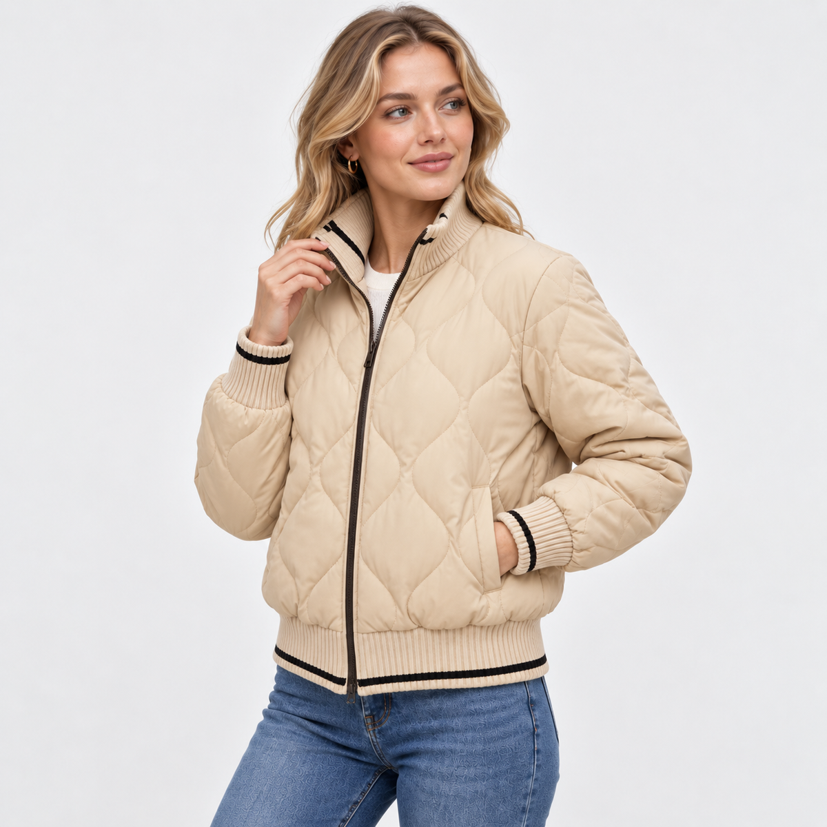 Montviro | Women's Padded Jacket - Geometric Color Block Design