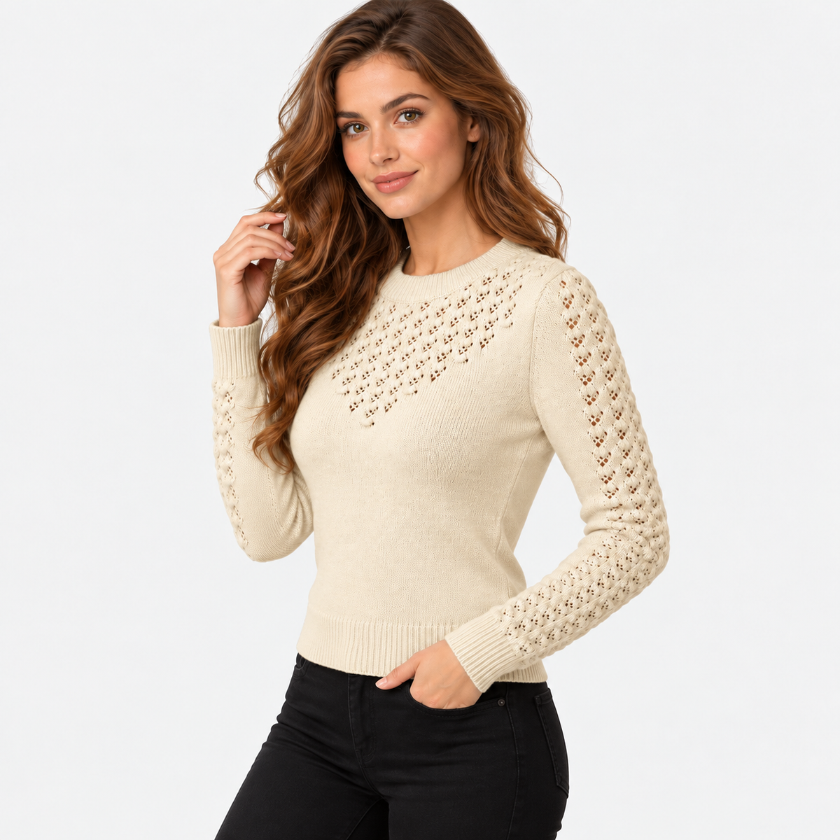 Montviro | Women's Cropped Knit Sweater with Hollow Out Design