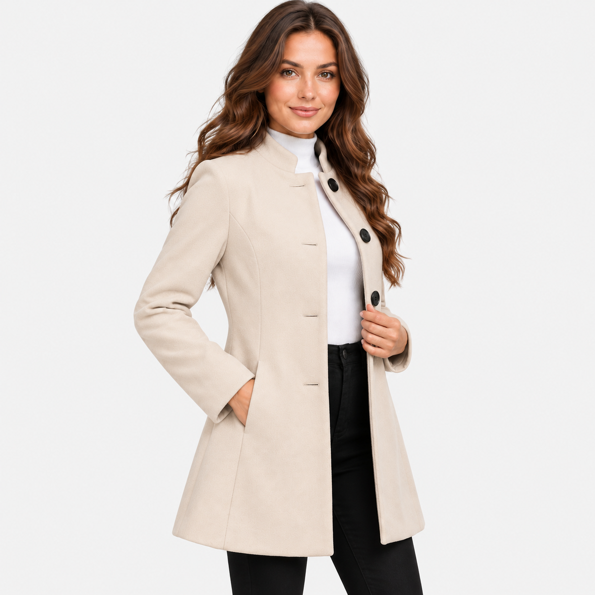 Montviro | Women’s Elegant Long Sleeve Jacket Flared Hem Commuter Coat