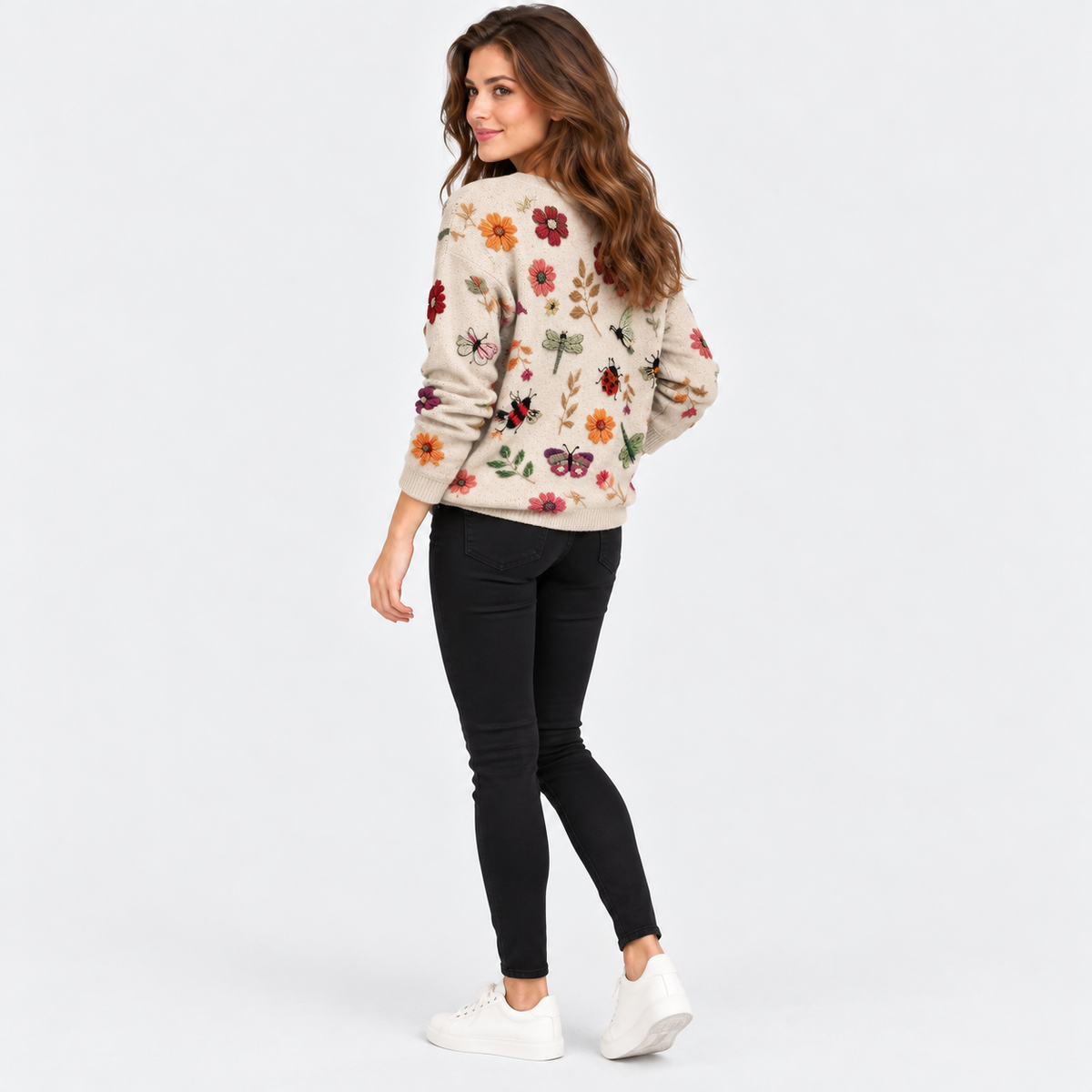 Montviro | Women's Floral Print Crew Neck Sweater with Long Sleeves