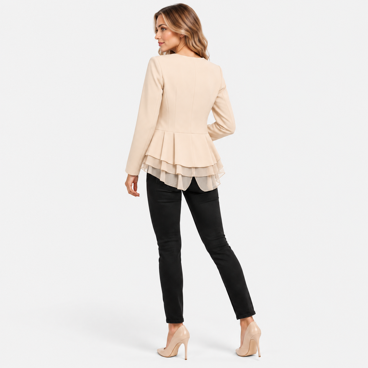Montviro | Women’s Chiffon Blazer Jacket Long Sleeve Single Button Top