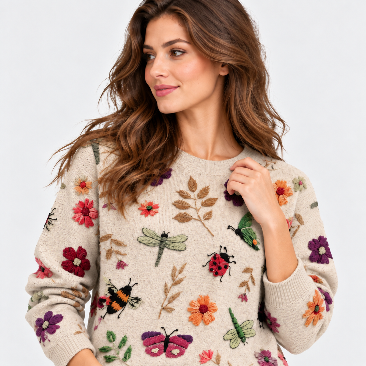 Montviro | Women's Floral Print Crew Neck Sweater with Long Sleeves