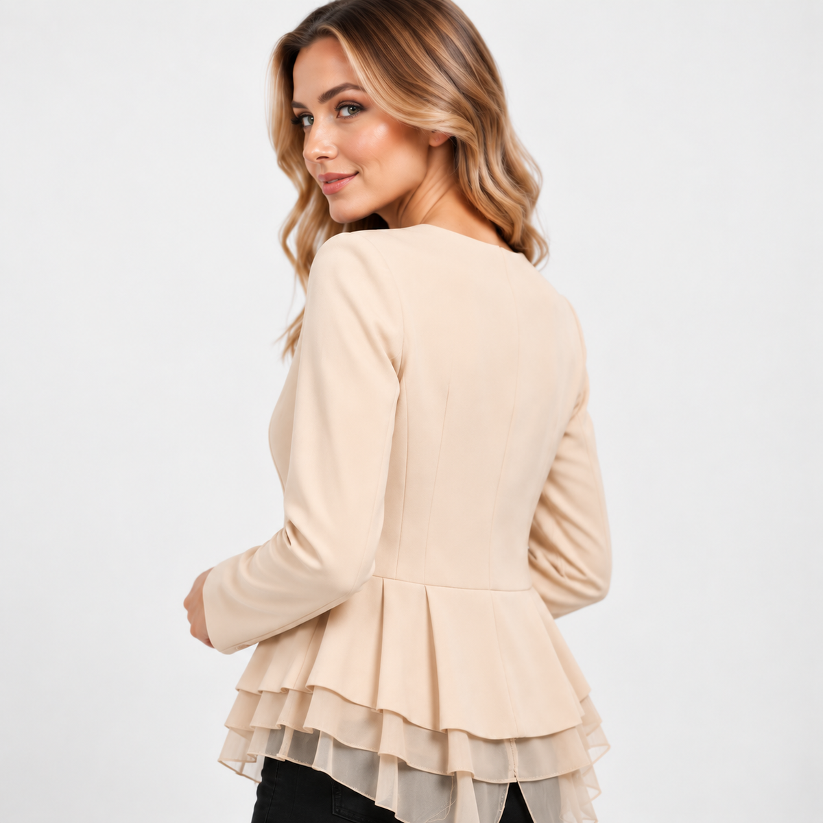 Montviro | Women’s Chiffon Blazer Jacket Long Sleeve Single Button Top