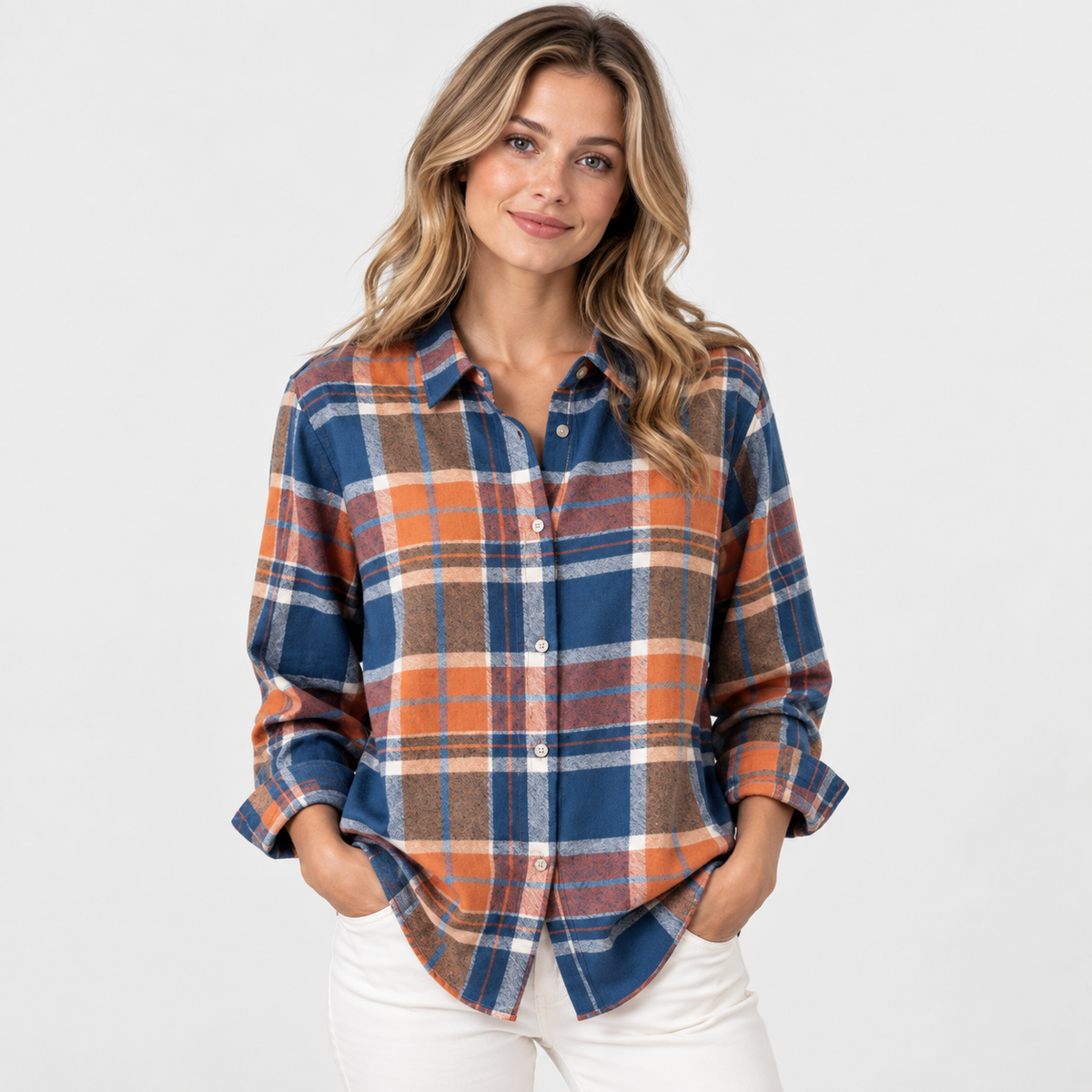 Montviro | Women’s Vintage Plaid Shirt Loose Fit Casual Fall Top