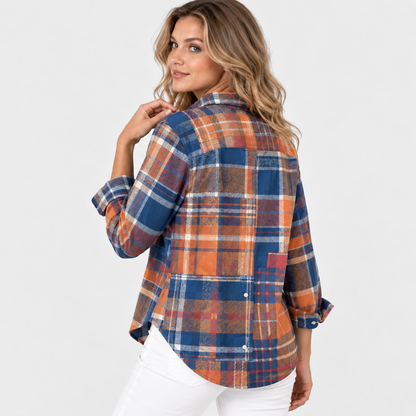 Montviro | Women’s Vintage Plaid Shirt Loose Fit Casual Fall Top