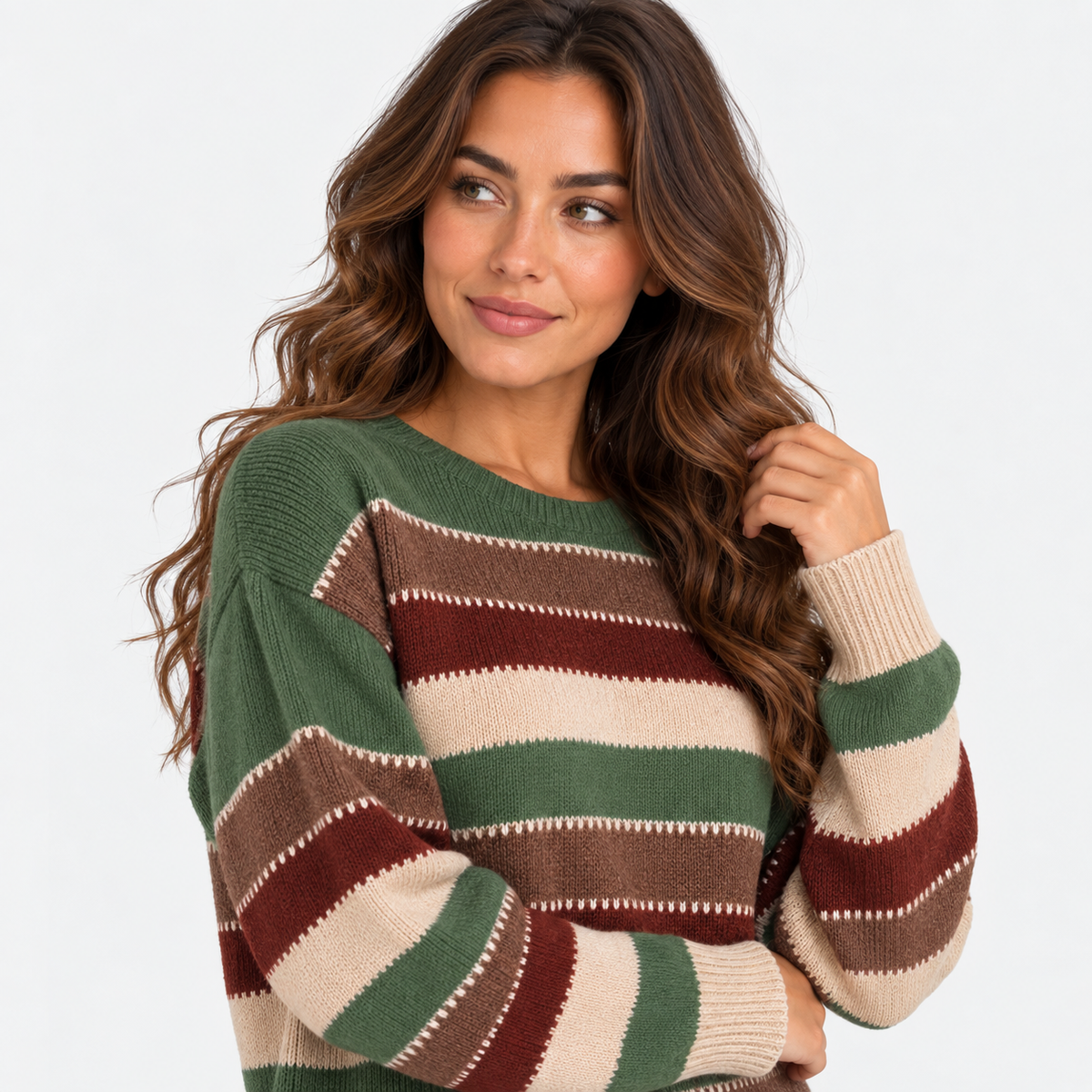 Montviro | Women’s Striped Sweater Vintage Knit Loose Fit Crew Neck Pullover