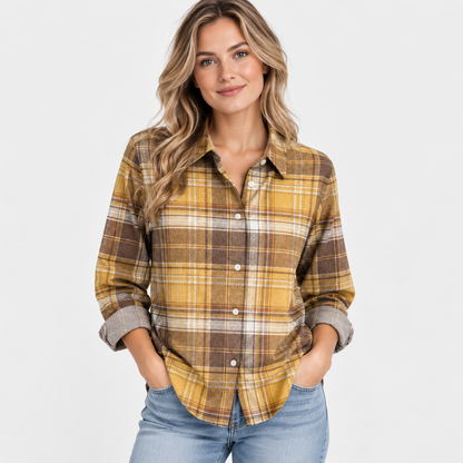 Montviro | Women’s Vintage Plaid Shirt Loose Fit Casual Fall Top