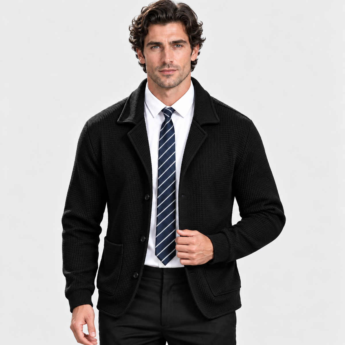 Montviro | Men's Waffle Knit Jacket Soft Stretch Loose Fit Fall Winter Coat