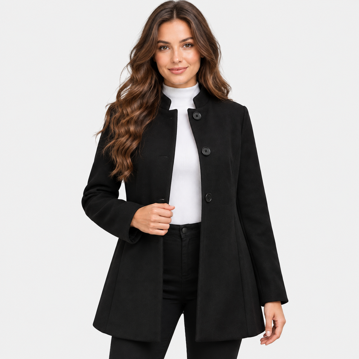 Montviro | Women’s Elegant Long Sleeve Jacket Flared Hem Commuter Coat