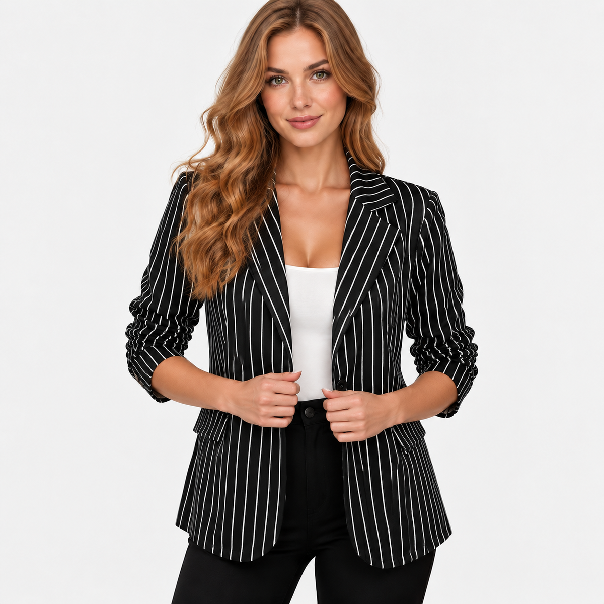 Montviro | Women’s Plus Size Striped Blazer Elegant Workwear Suit Jacket