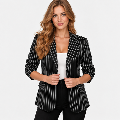 Montviro | Women’s Plus Size Striped Blazer Elegant Workwear Suit Jacket