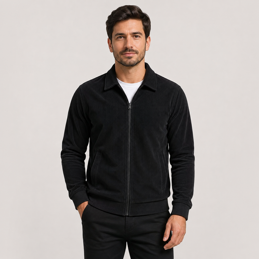Montviro | Men's Casual Jacket - Corduroy Style Zip Front Lapel Collar