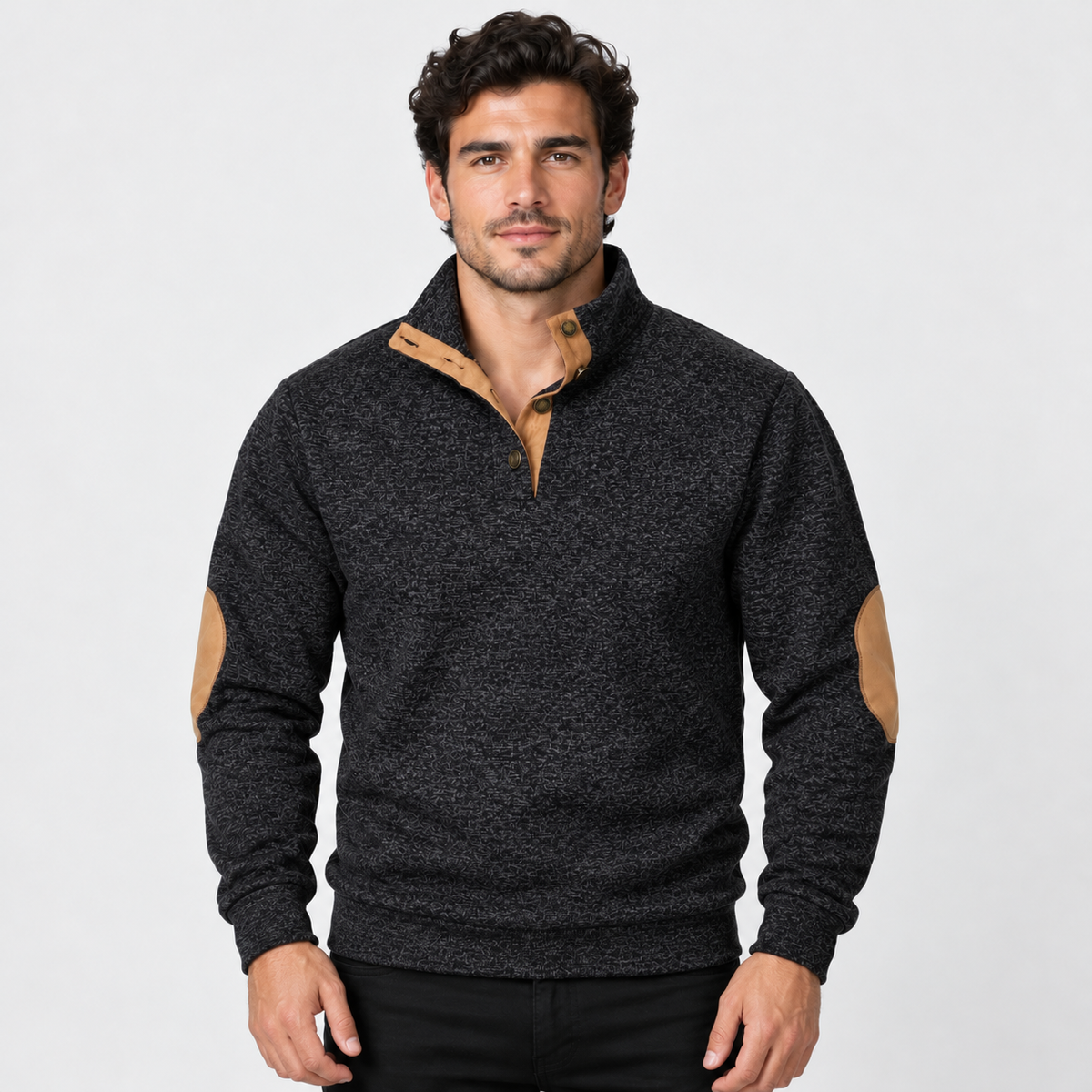 Montviro | Men's Collared Sweater Knit Pullover Button Detail Casual Top