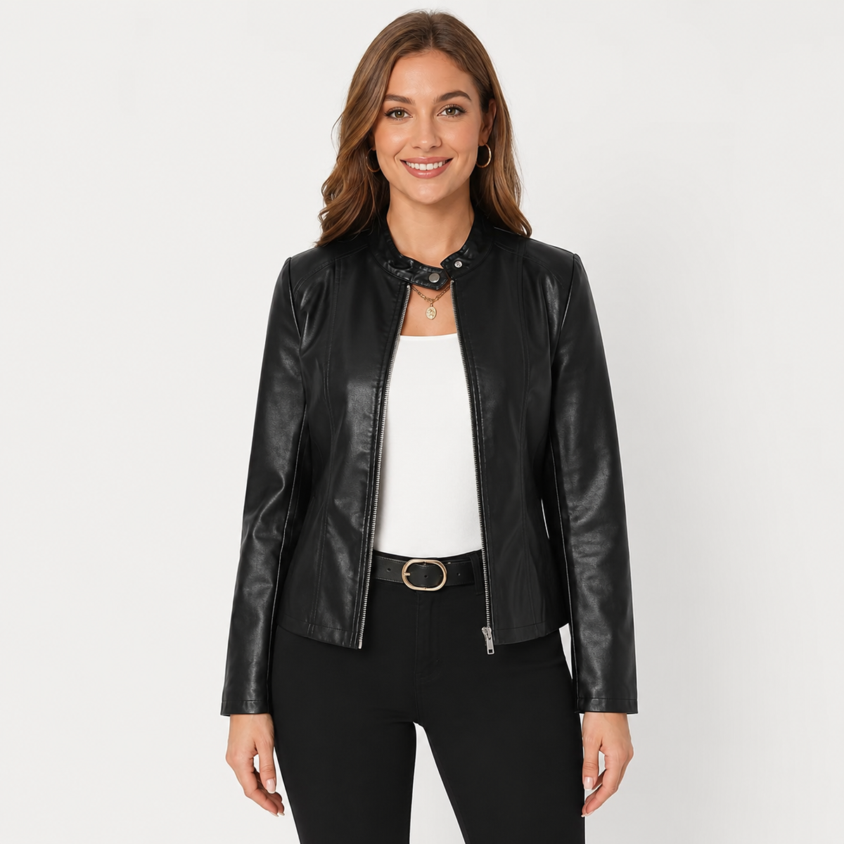 Montviro | Women's Leather Jacket - Full Zip Elegant Style