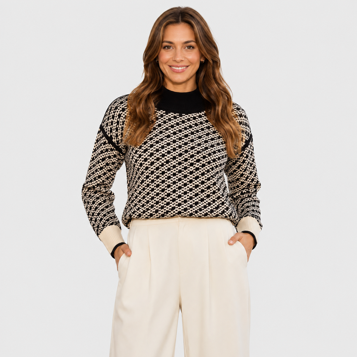 Montviro | Women's Stand Collar Sweater - Viscose Blend Knit