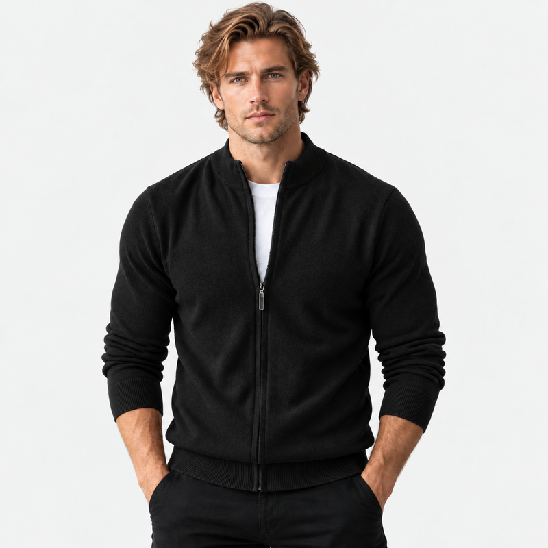 Montviro | Men's Knit Cardigan Sweater with Stand Collar and Full Zip