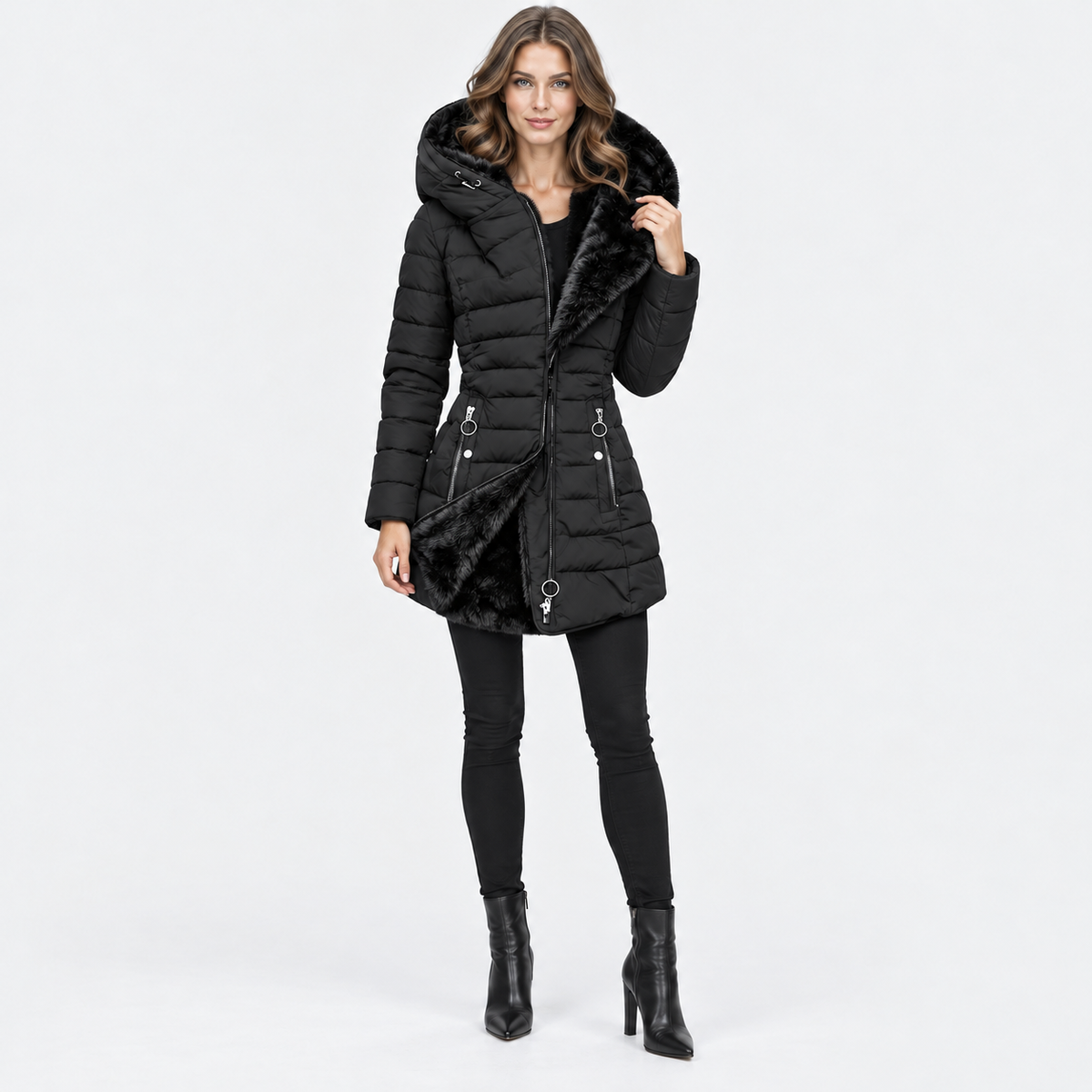 Montviro | Women's Long Hooded Winter Jacket with Fleece Lining