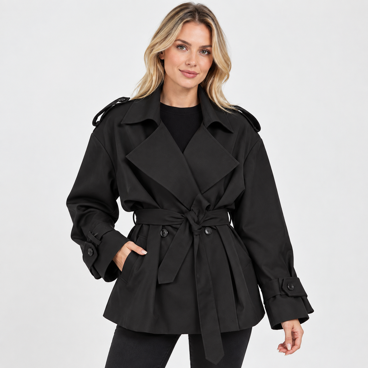 Montviro | Women's Belted Trench Coat - Solid Color Regular Fit