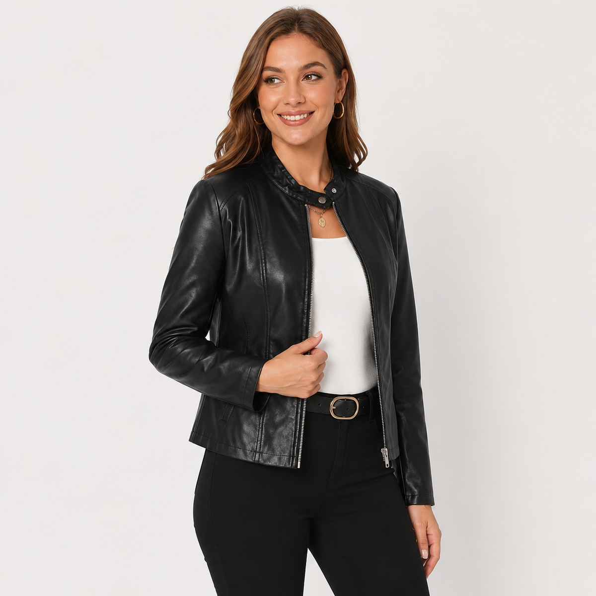 Montviro | Women's Leather Jacket - Full Zip Elegant Style
