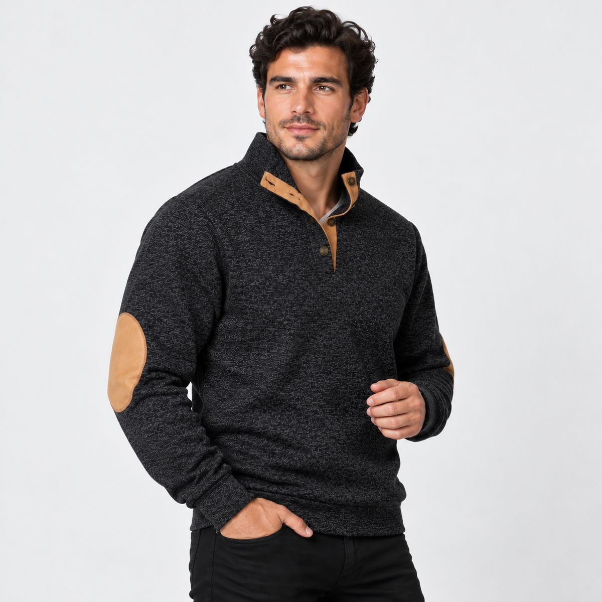Montviro | Men's Collared Sweater Knit Pullover Button Detail Casual Top