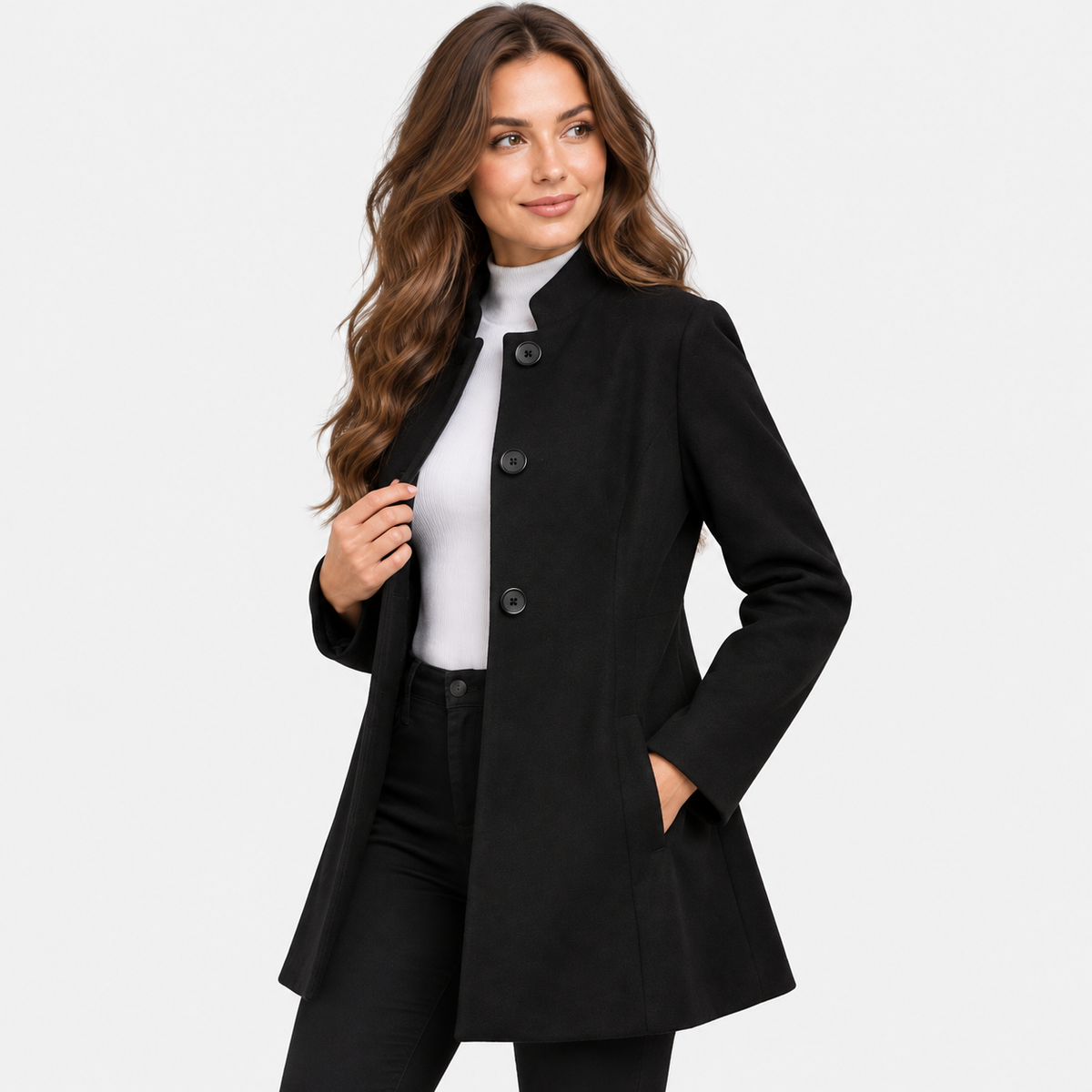 Montviro | Women’s Elegant Long Sleeve Jacket Flared Hem Commuter Coat