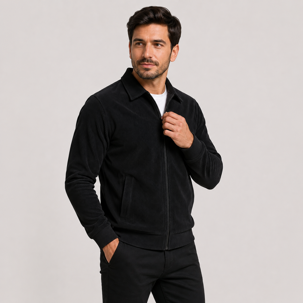 Montviro | Men's Casual Jacket - Corduroy Style Zip Front Lapel Collar