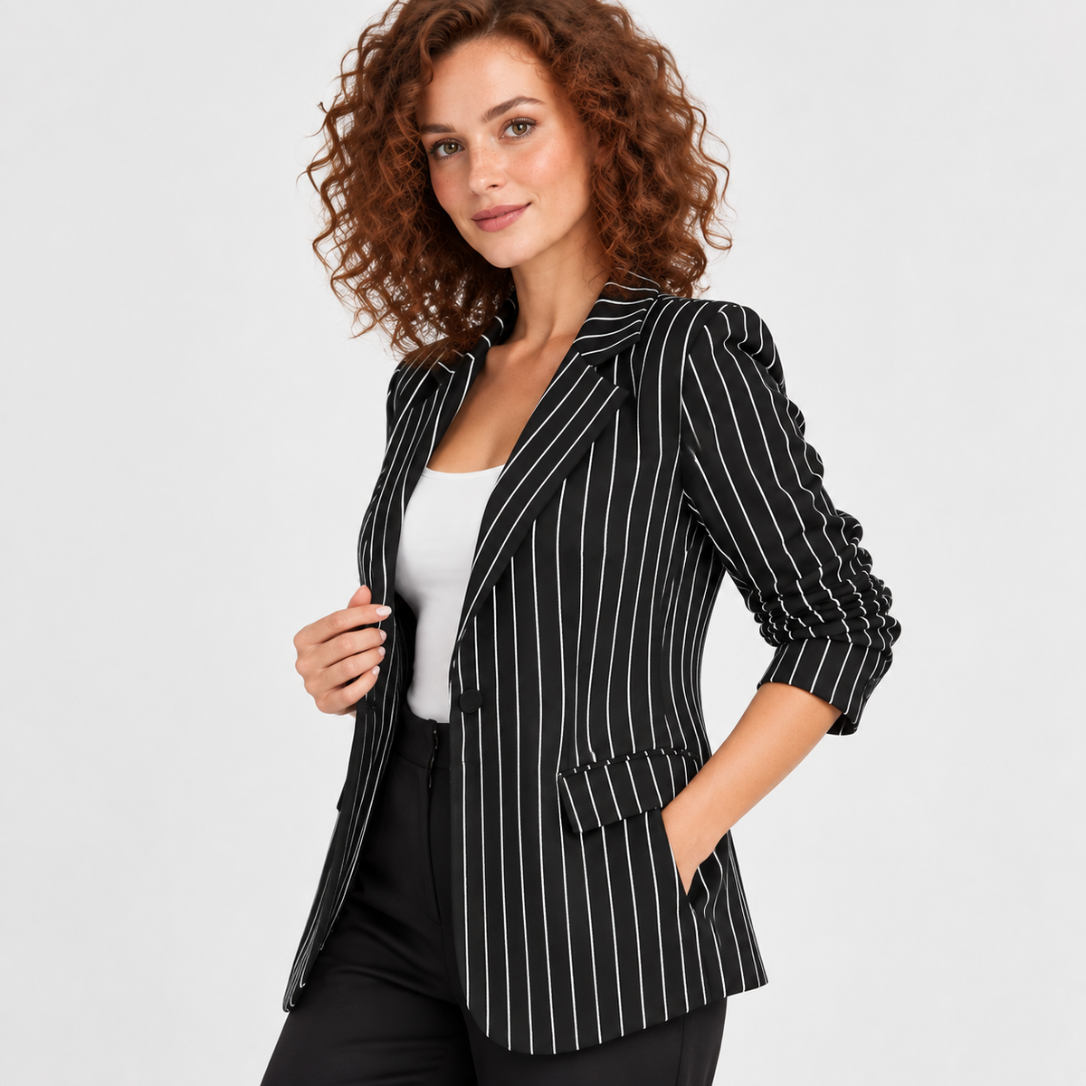 Montviro | Women’s Business Casual Striped Suit Jacket Polyester Coat