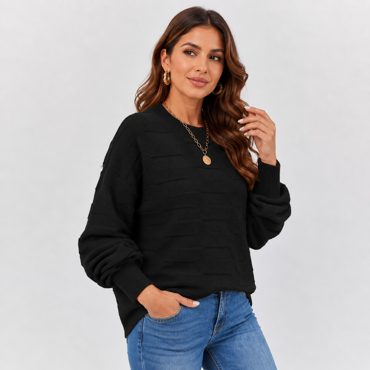 Montviro | Women's Crew Neck Sweater - Stretch Knit Fall Winter Style
