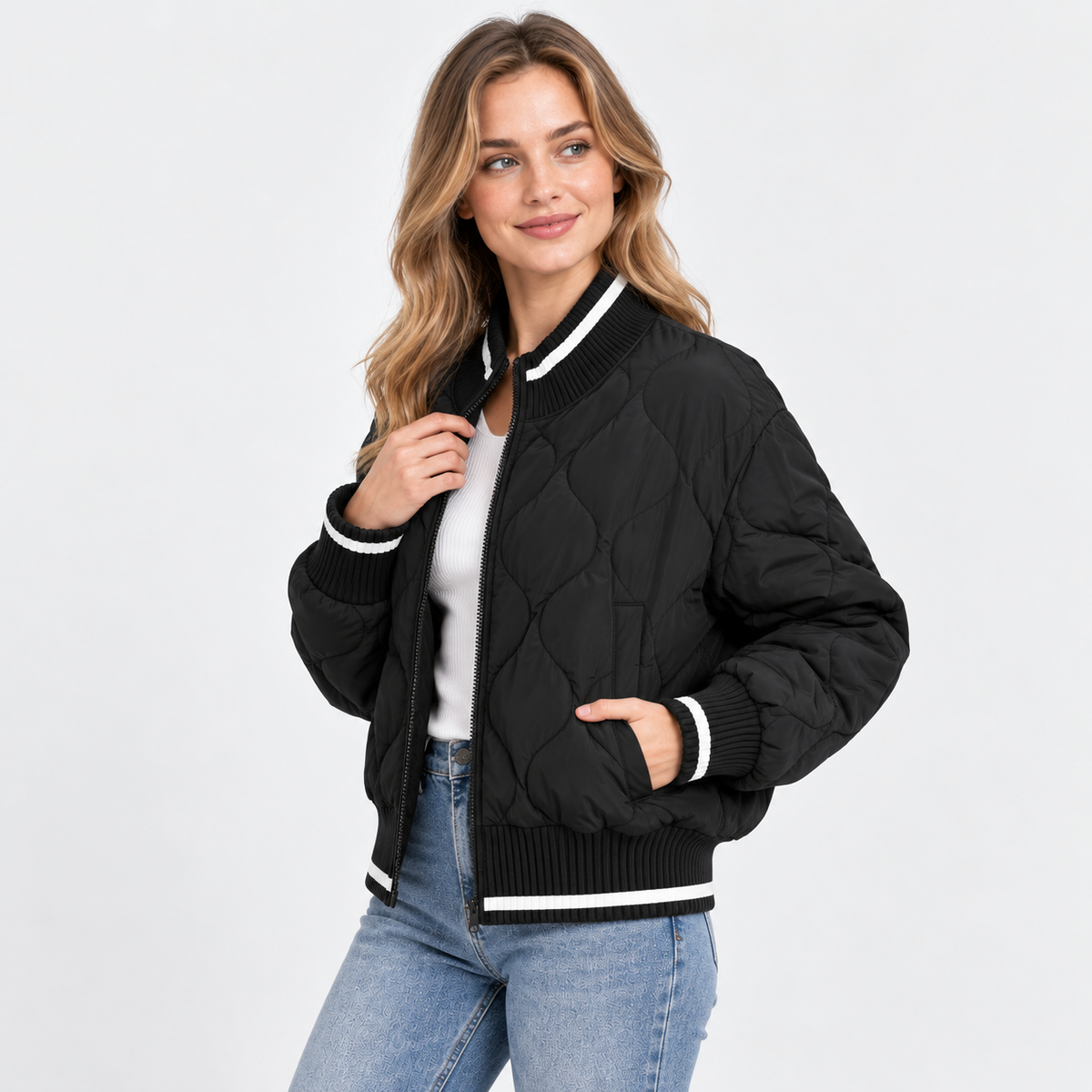 Montviro | Women's Padded Jacket - Geometric Color Block Design