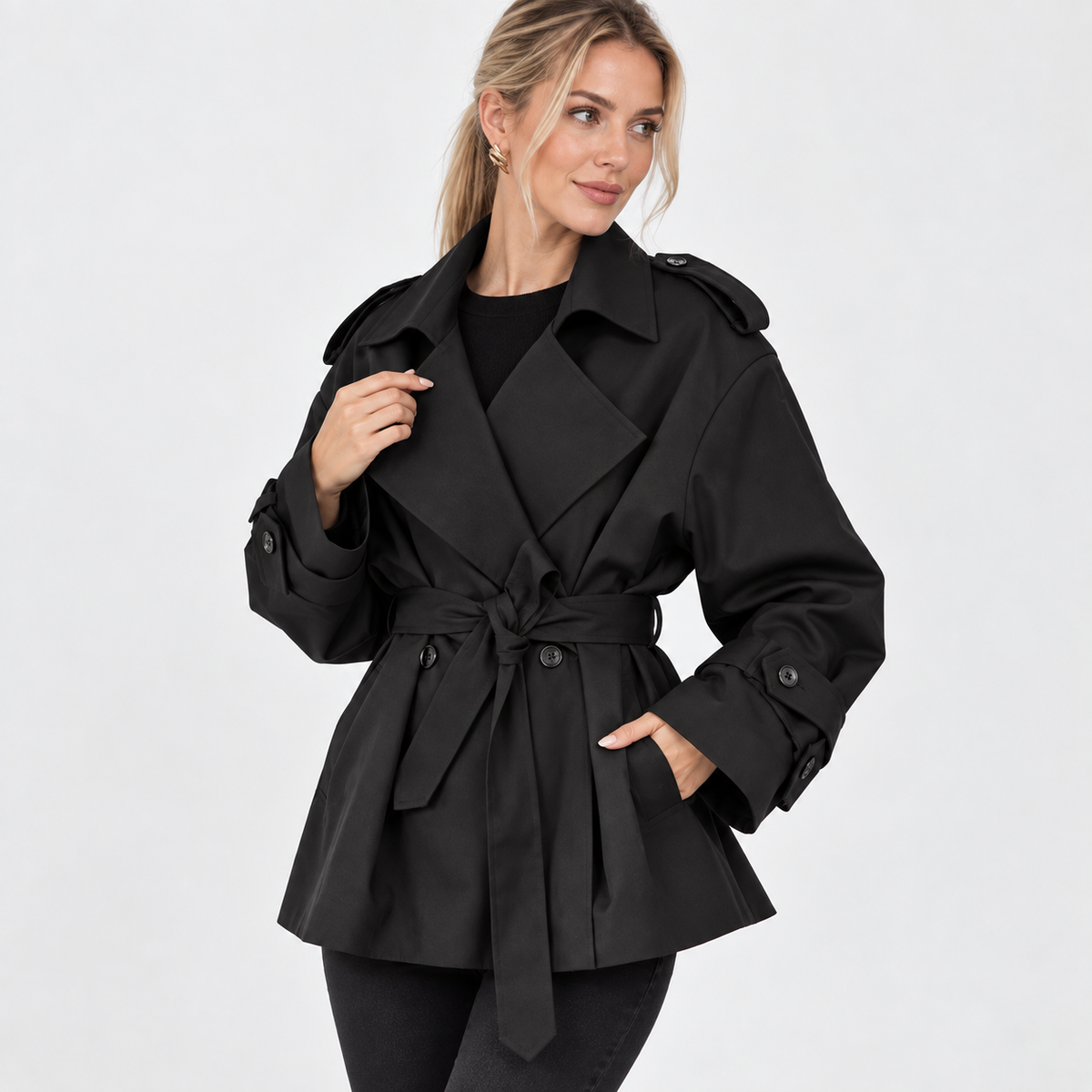Montviro | Women's Belted Trench Coat - Solid Color Regular Fit