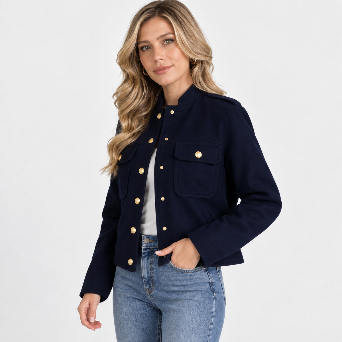 Montviro | Women's Lined Jacket - Button Front Round Neck