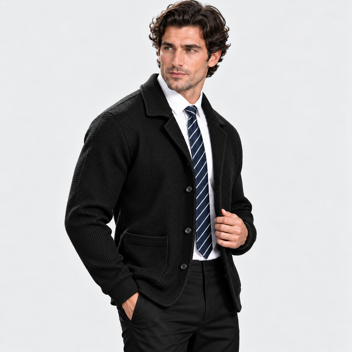 Montviro | Men's Waffle Knit Jacket Soft Stretch Loose Fit Fall Winter Coat