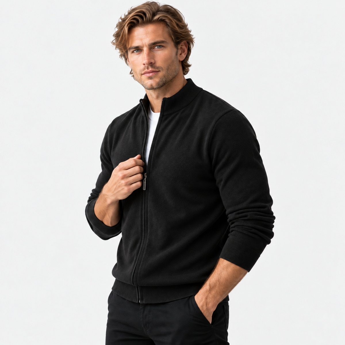 Montviro | Men's Knit Cardigan Sweater with Stand Collar and Full Zip