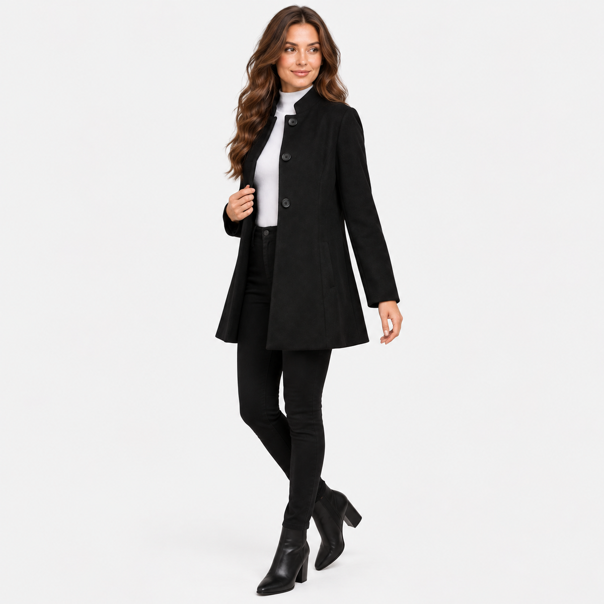 Montviro | Women’s Elegant Long Sleeve Jacket Flared Hem Commuter Coat