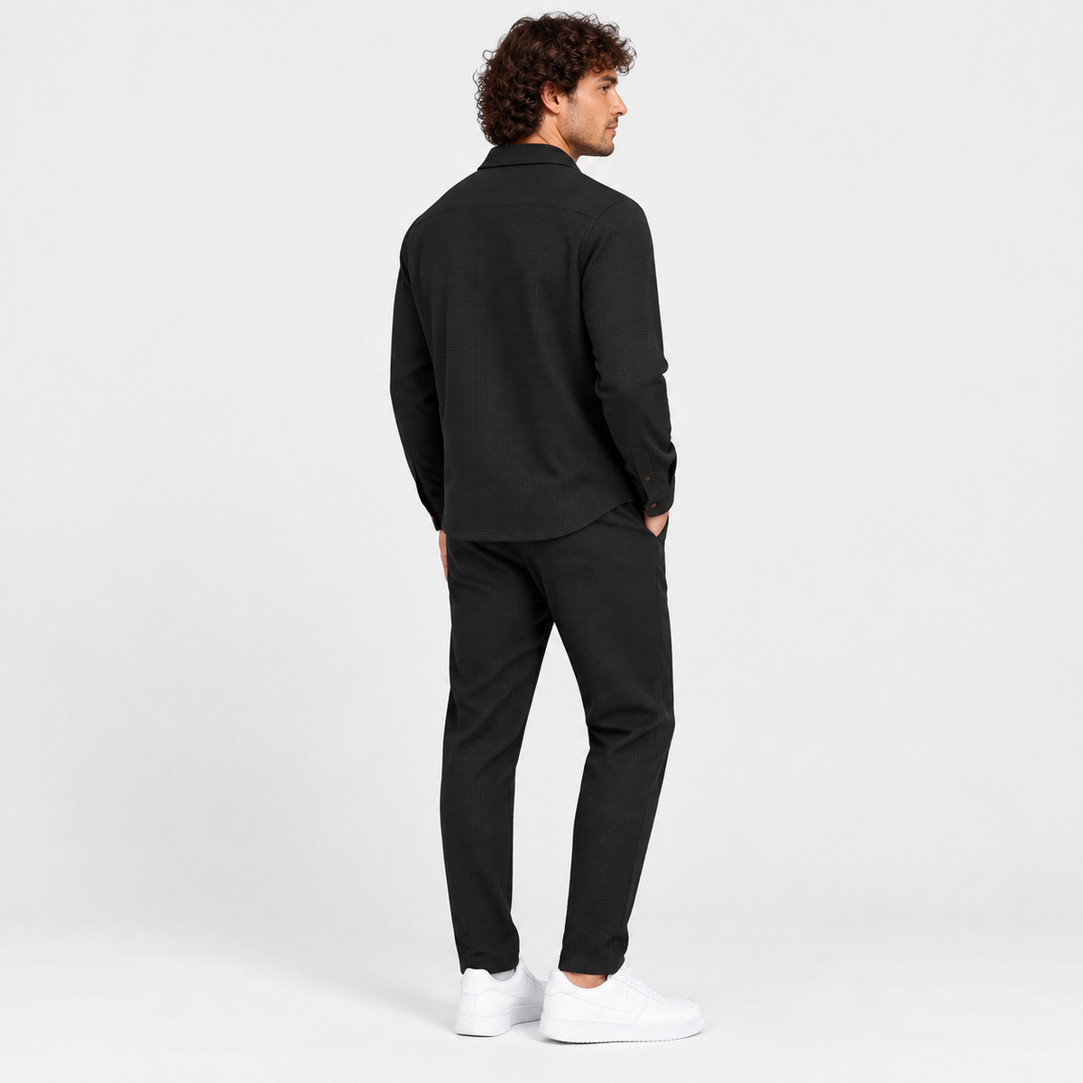 Montviro | Men's Waffle Knit Cardigan Set Button Shirt Pants Casual Outfit