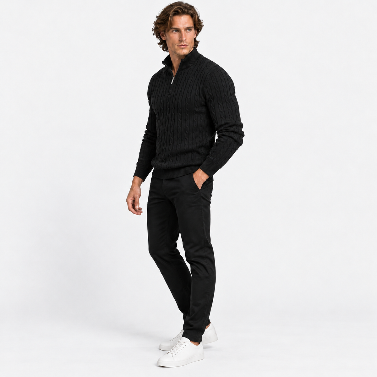 Montviro | Men’s Cable Knit Sweater Quarter Zip Stand Collar Pullover