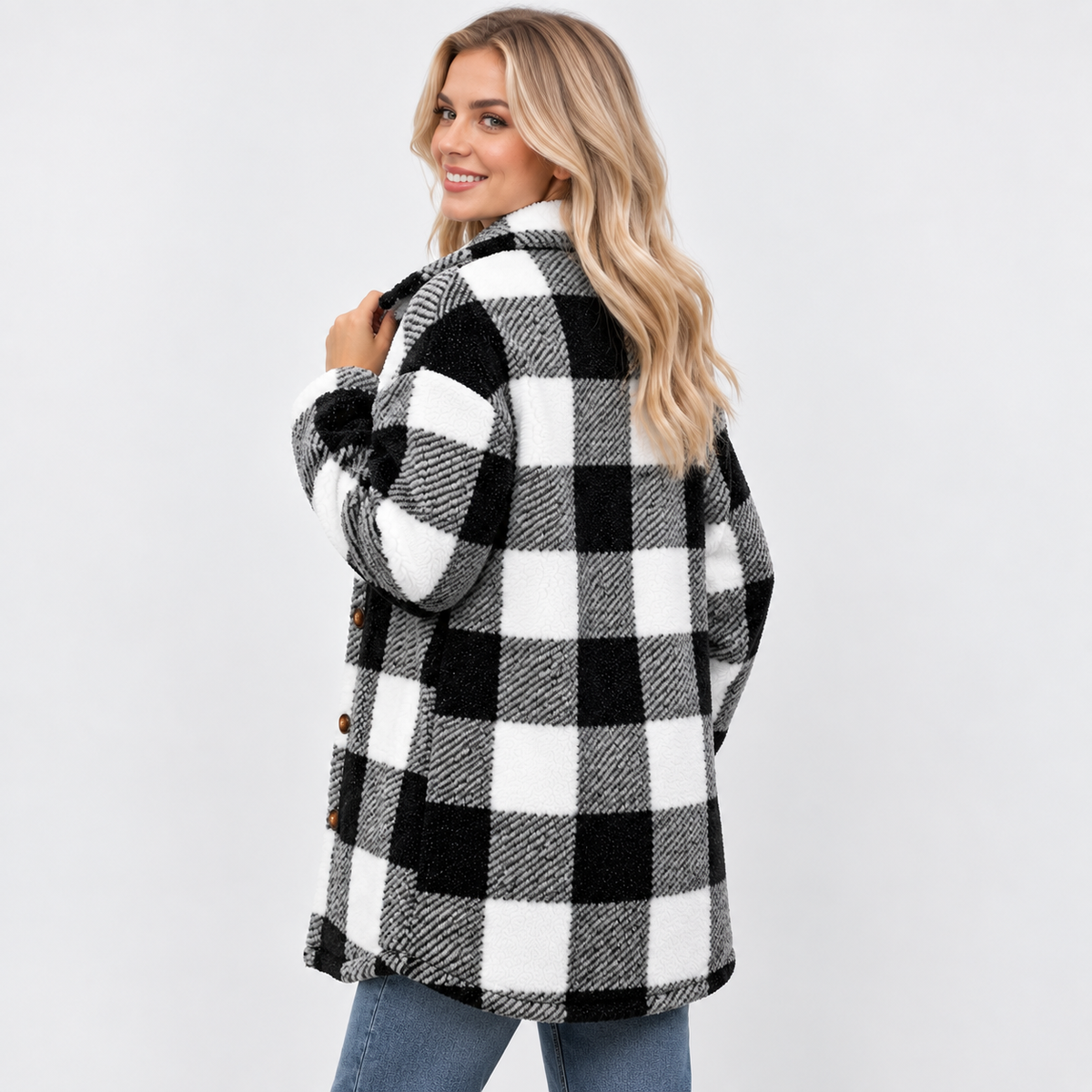 Montviro | Women's Plaid Teddy Coat - Long Button Fall Winter Style