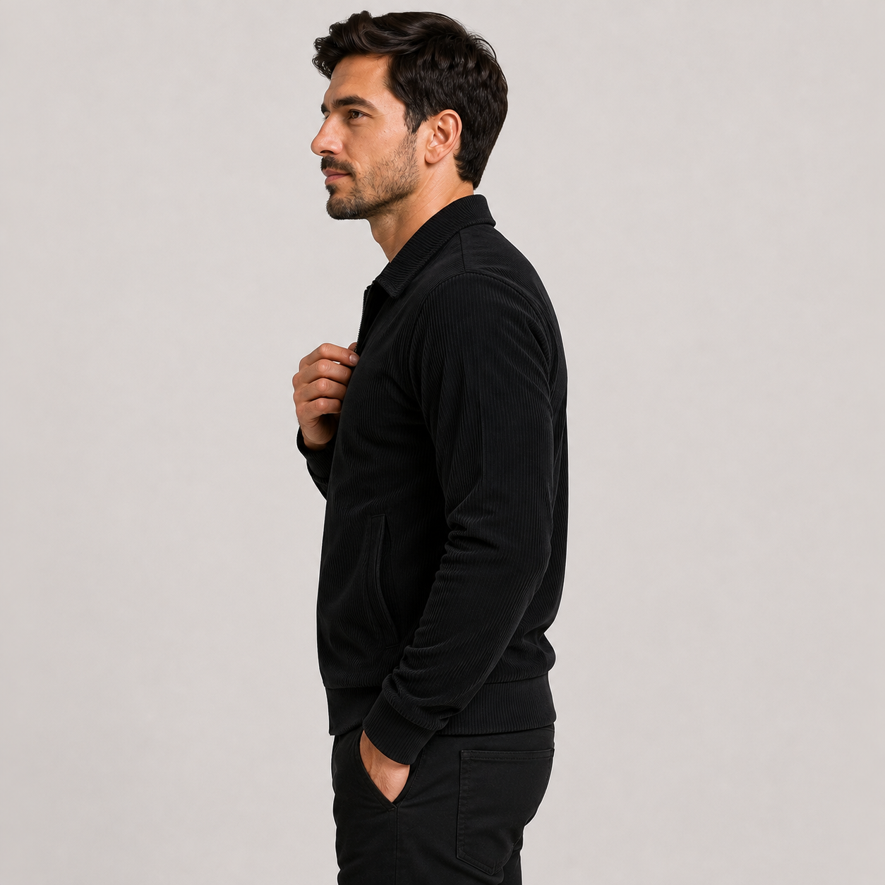 Montviro | Men's Casual Jacket - Corduroy Style Zip Front Lapel Collar
