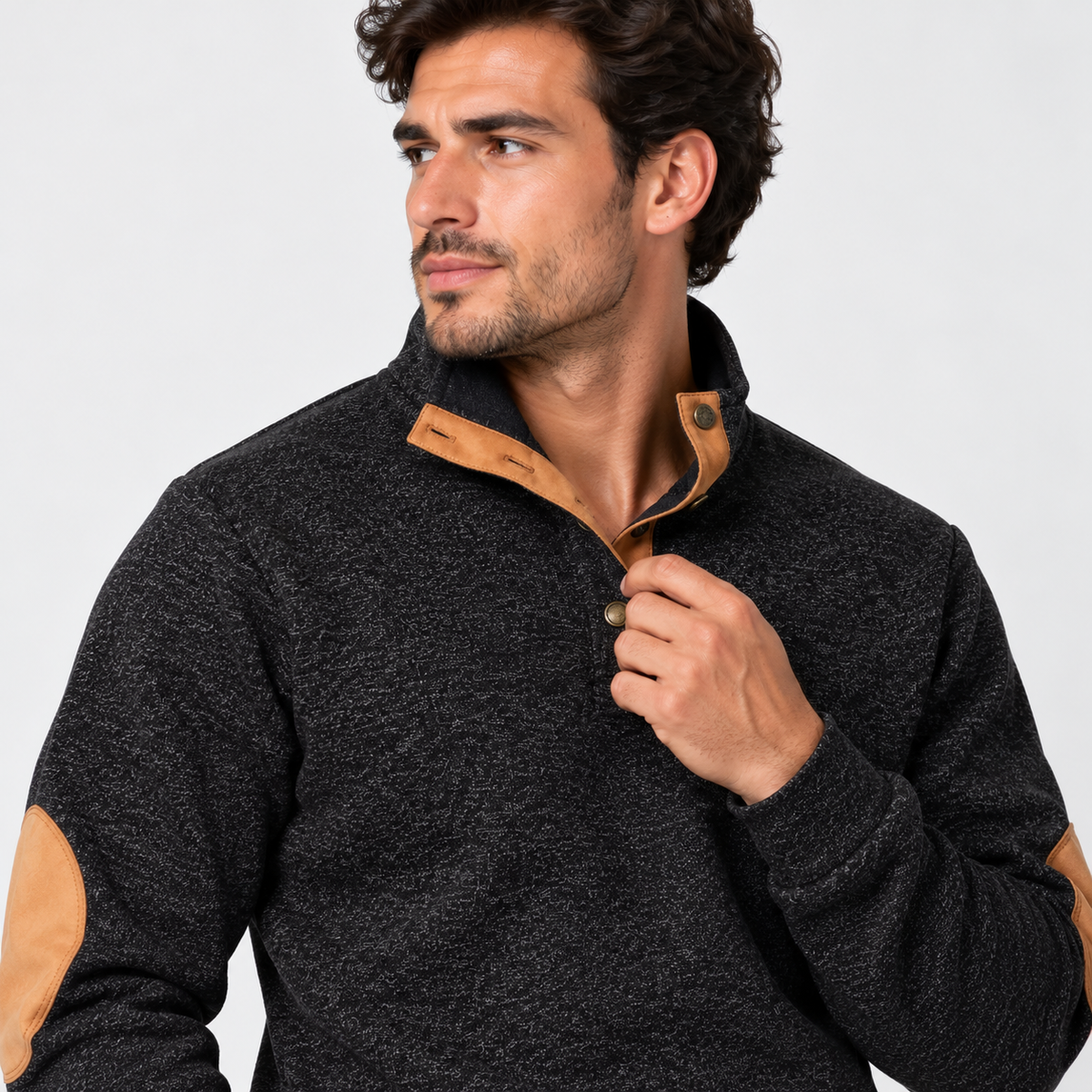 Montviro | Men's Collared Sweater Knit Pullover Button Detail Casual Top
