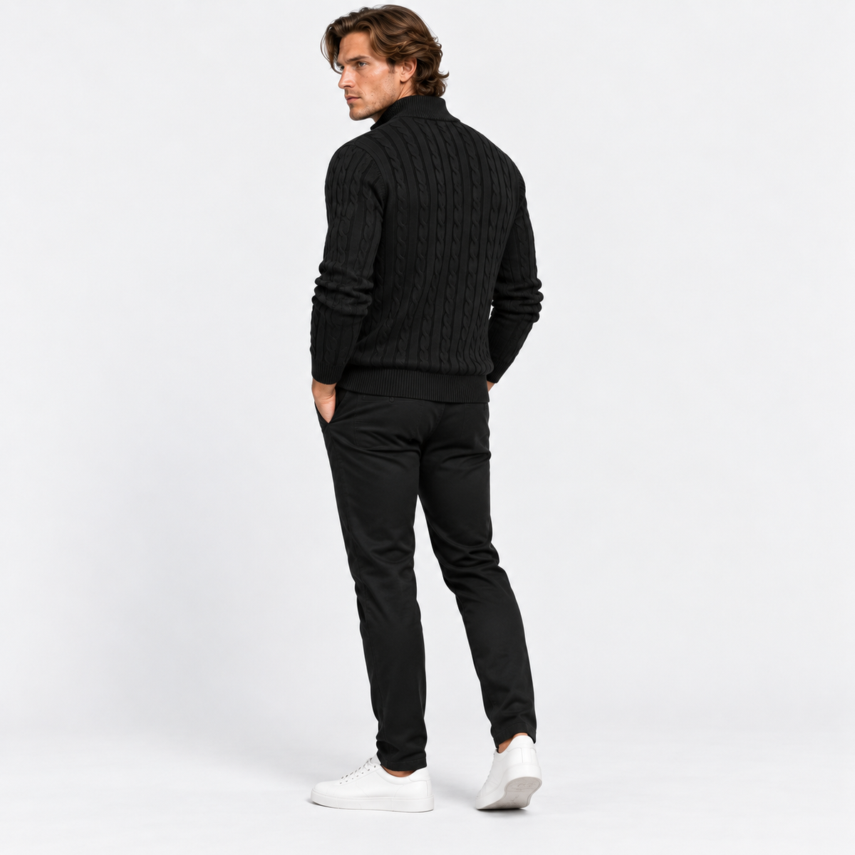 Montviro | Men’s Cable Knit Sweater Quarter Zip Stand Collar Pullover